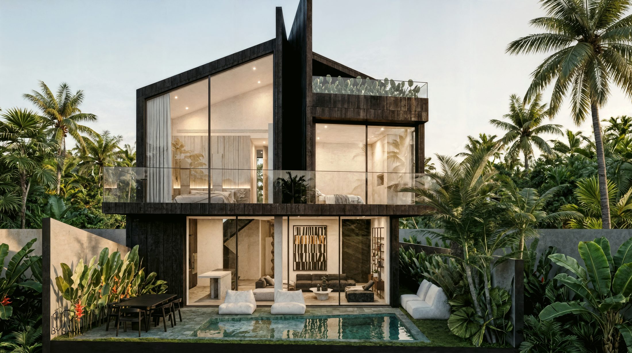 The Archetype Project · black villa volumes reassembled at angles, Berawa