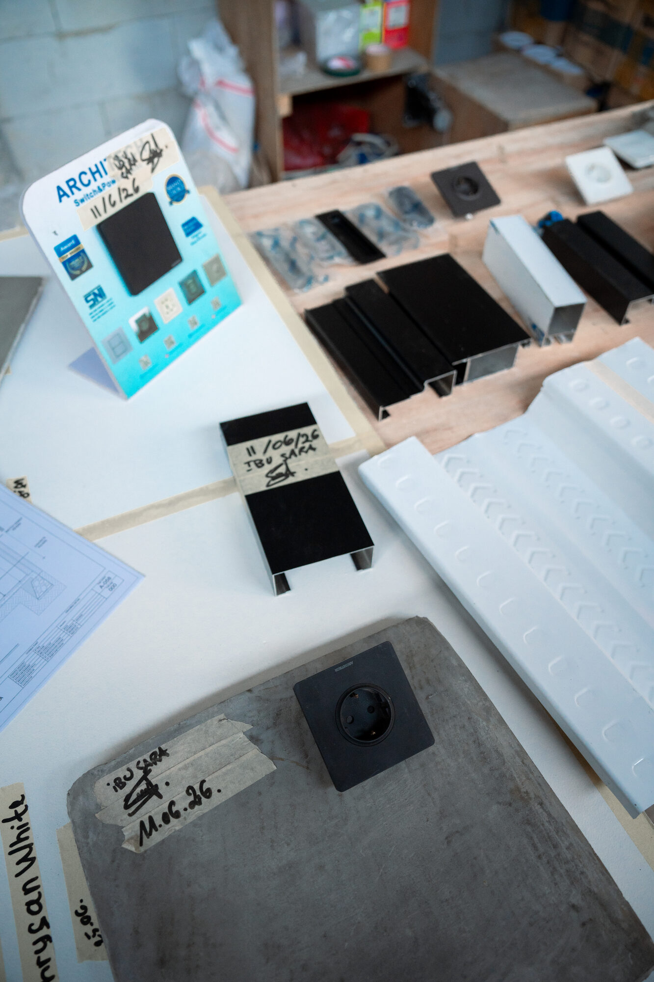 Signed material samples on site