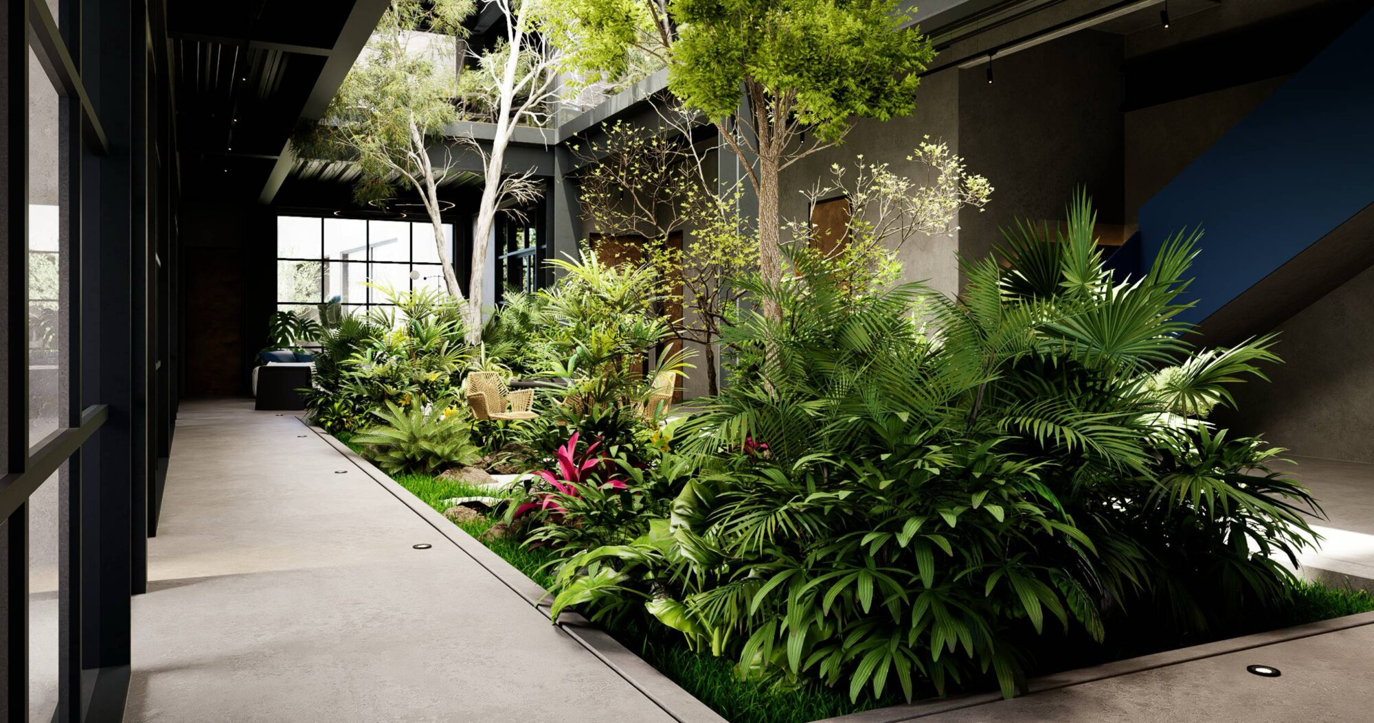 Interior garden between the two office volumes