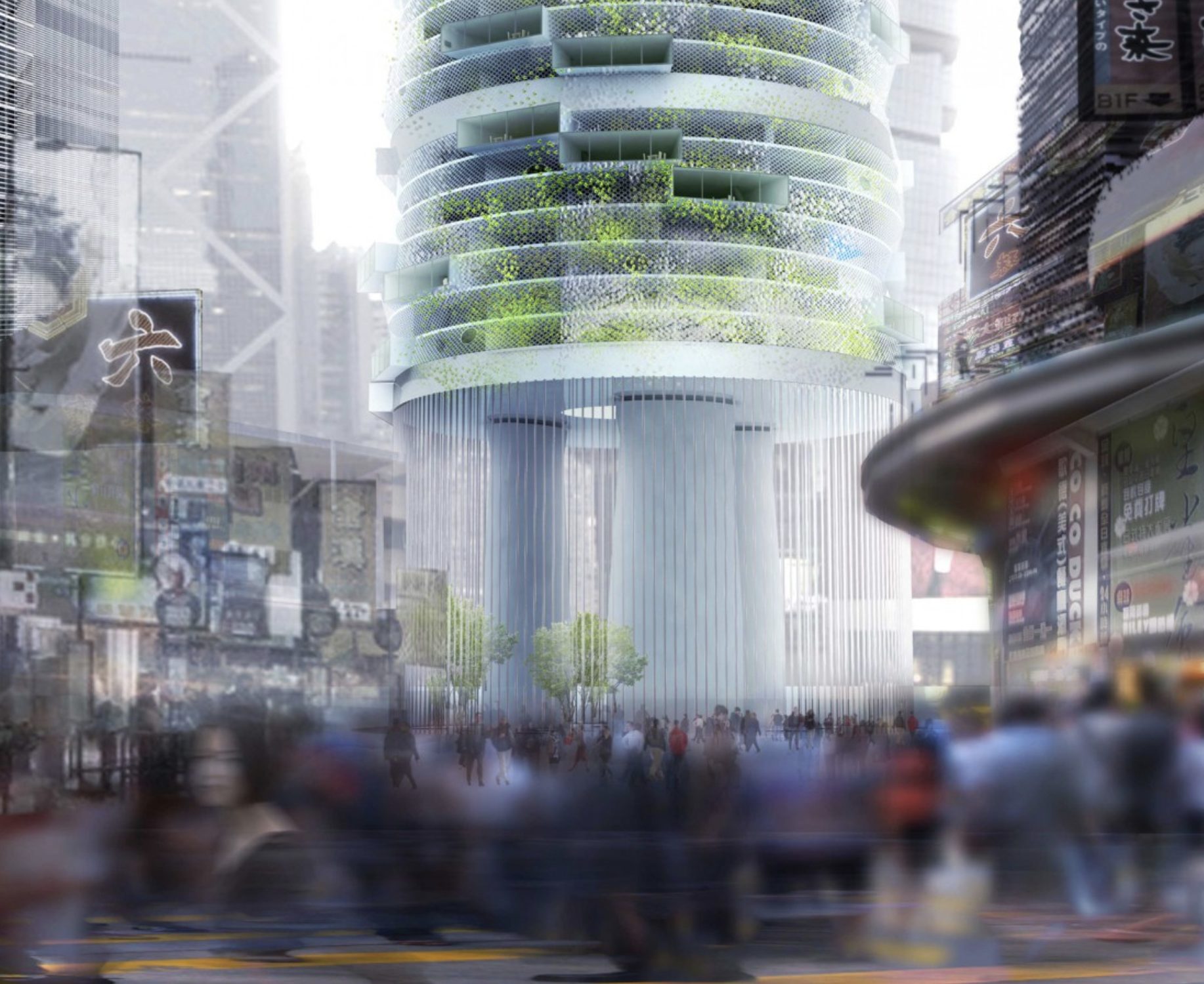 The Tower · vertical forest high-rise rising above the density of Hong Kong