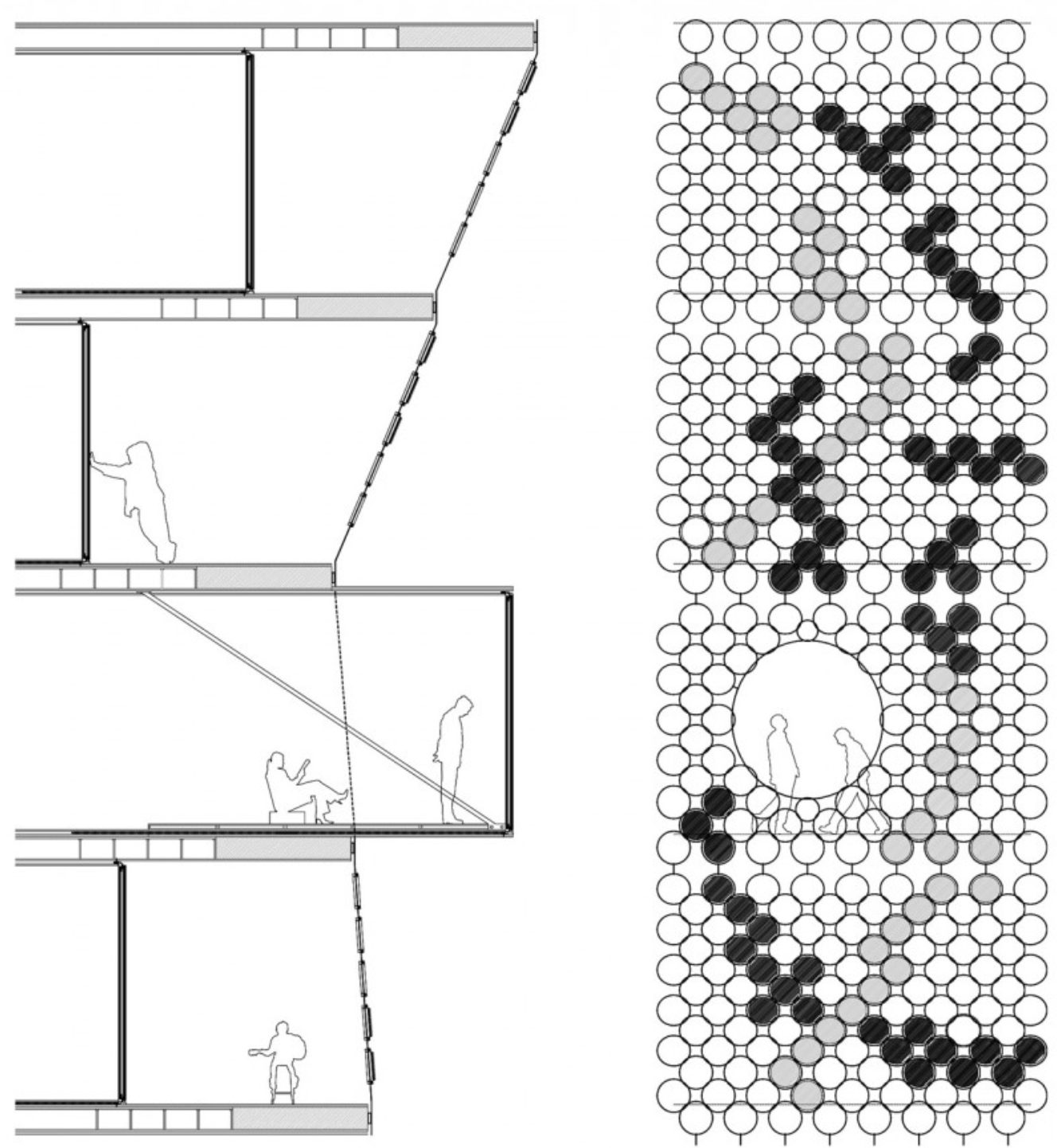 Section through The Tower showing vertical circulation and the mesh skin