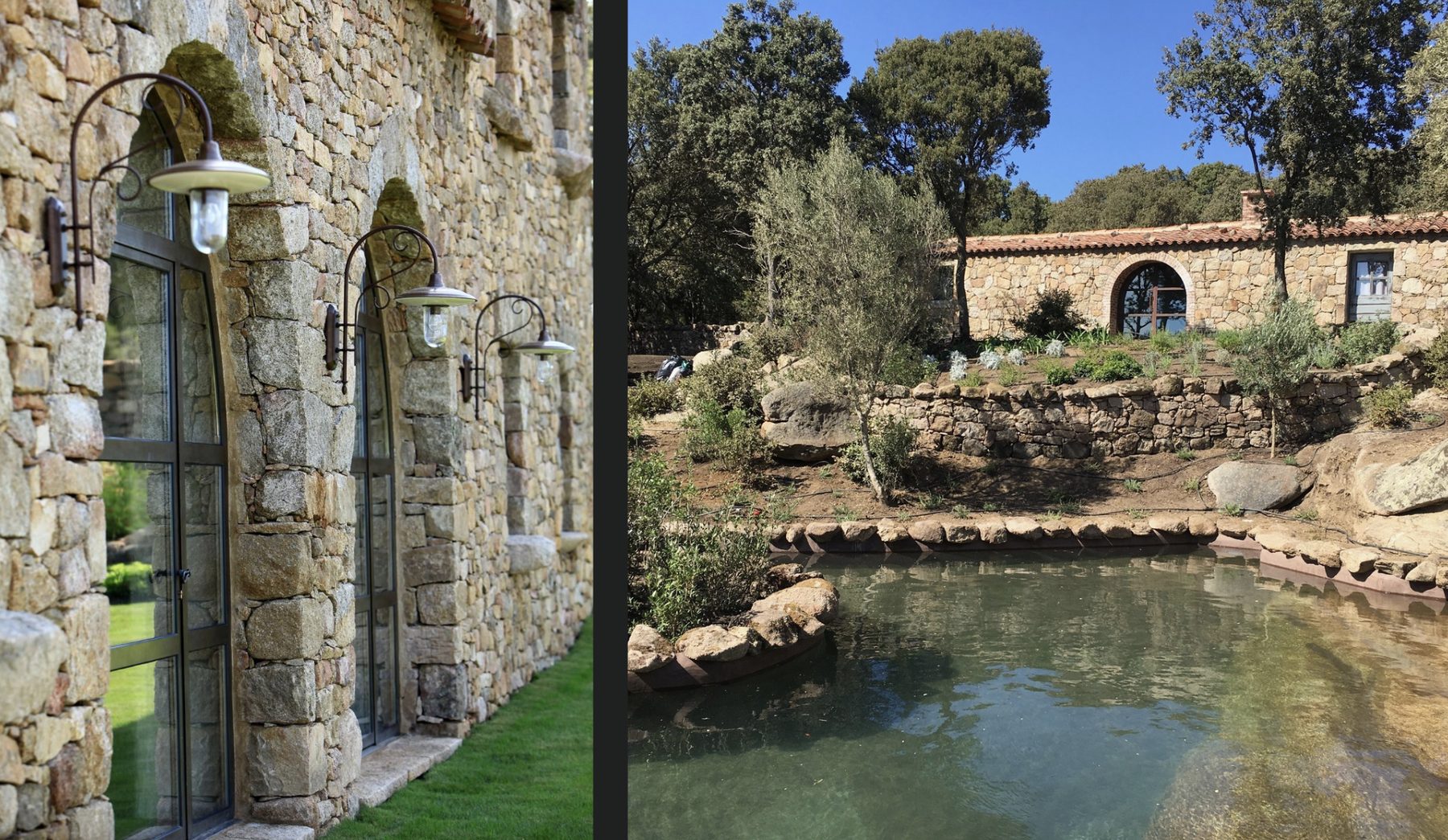 THE VILLAGE · old granite walls and a natural stone-edged pool, photographed on site